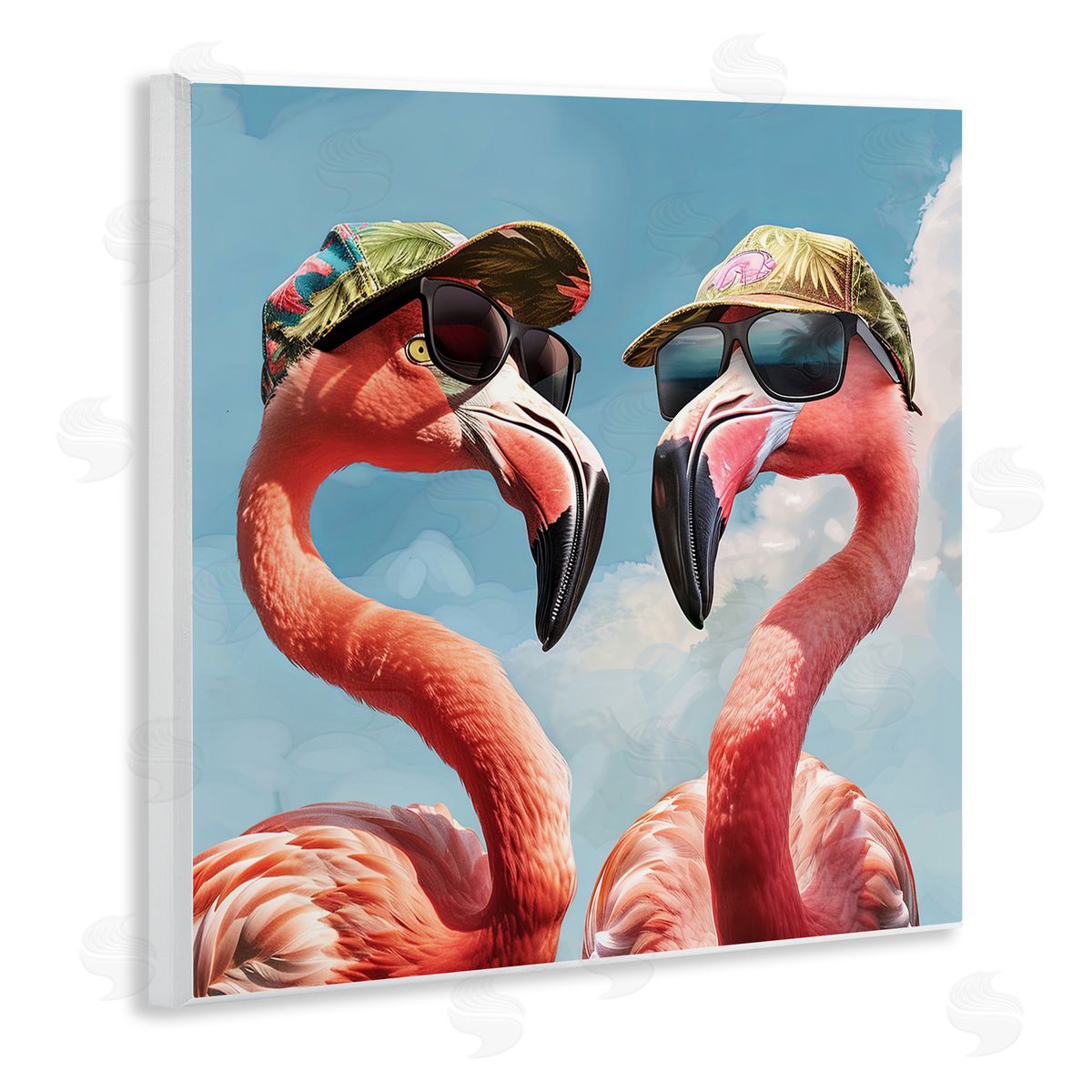 Jim Baldwin Flamingos with Tropical Hats Wooden Wall Plaque Art Print