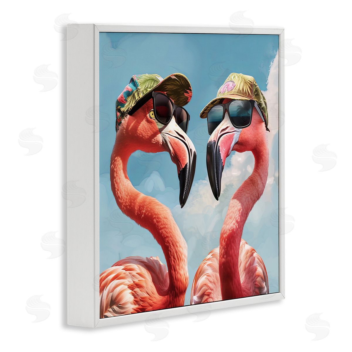 Jim Baldwin Flamingos with Tropical Hats White Framed Giclee Wall Art Print