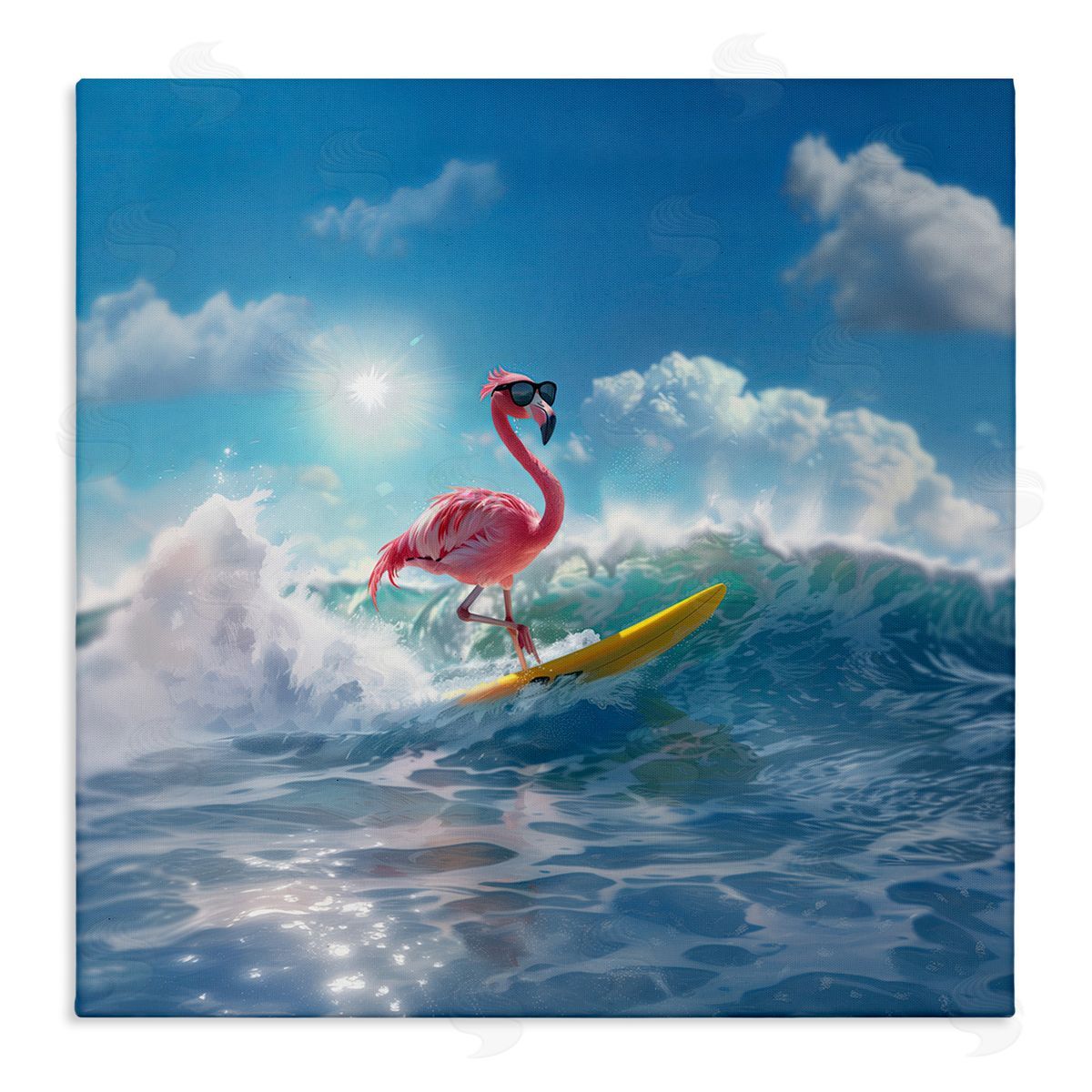 Jim Baldwin Flamingo Surfing White Caps Canvas Wall Art Print