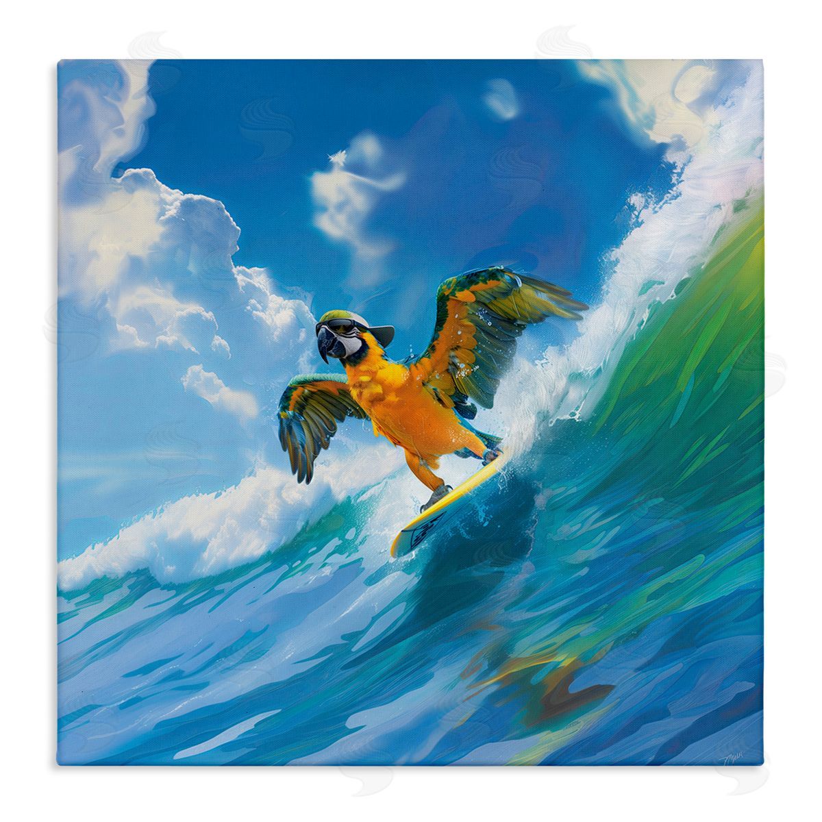 Jim Baldwin Parrot Surfing Sea Waves Canvas Wall Art Print