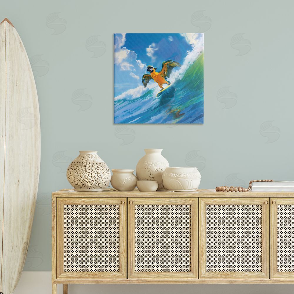 Jim Baldwin Parrot Surfing Sea Waves Canvas Wall Art Print in Room