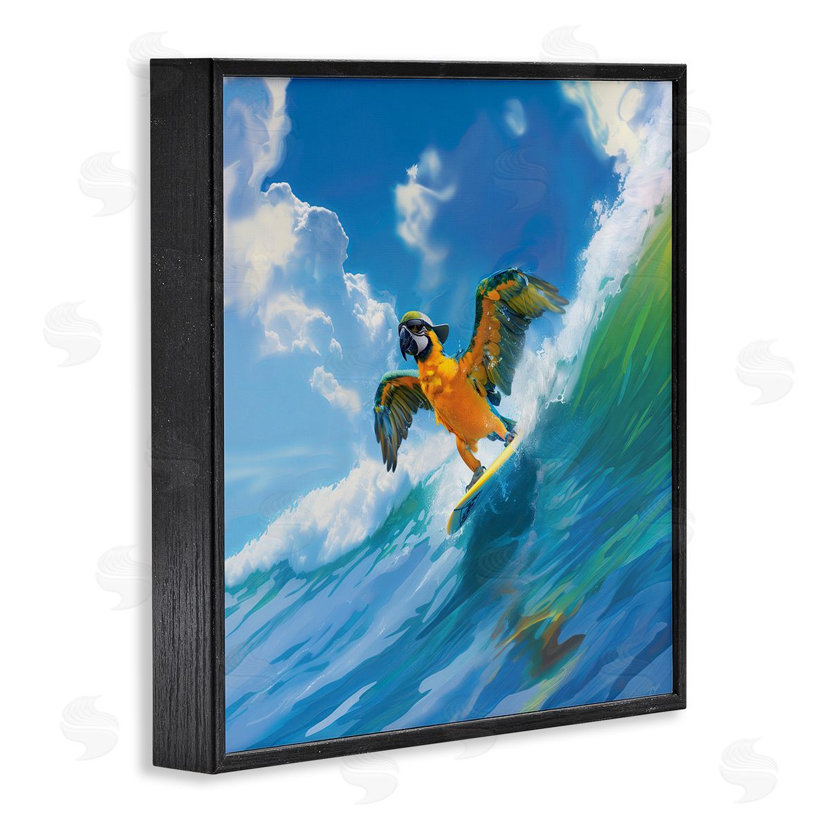 Jim Baldwin Parrot Surfing Sea Waves Black Framed Giclee Wall Art Print