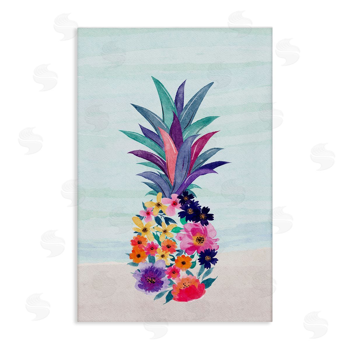 JJ Design House LLC Floral Pineapple Beach Canvas Wall Art Print