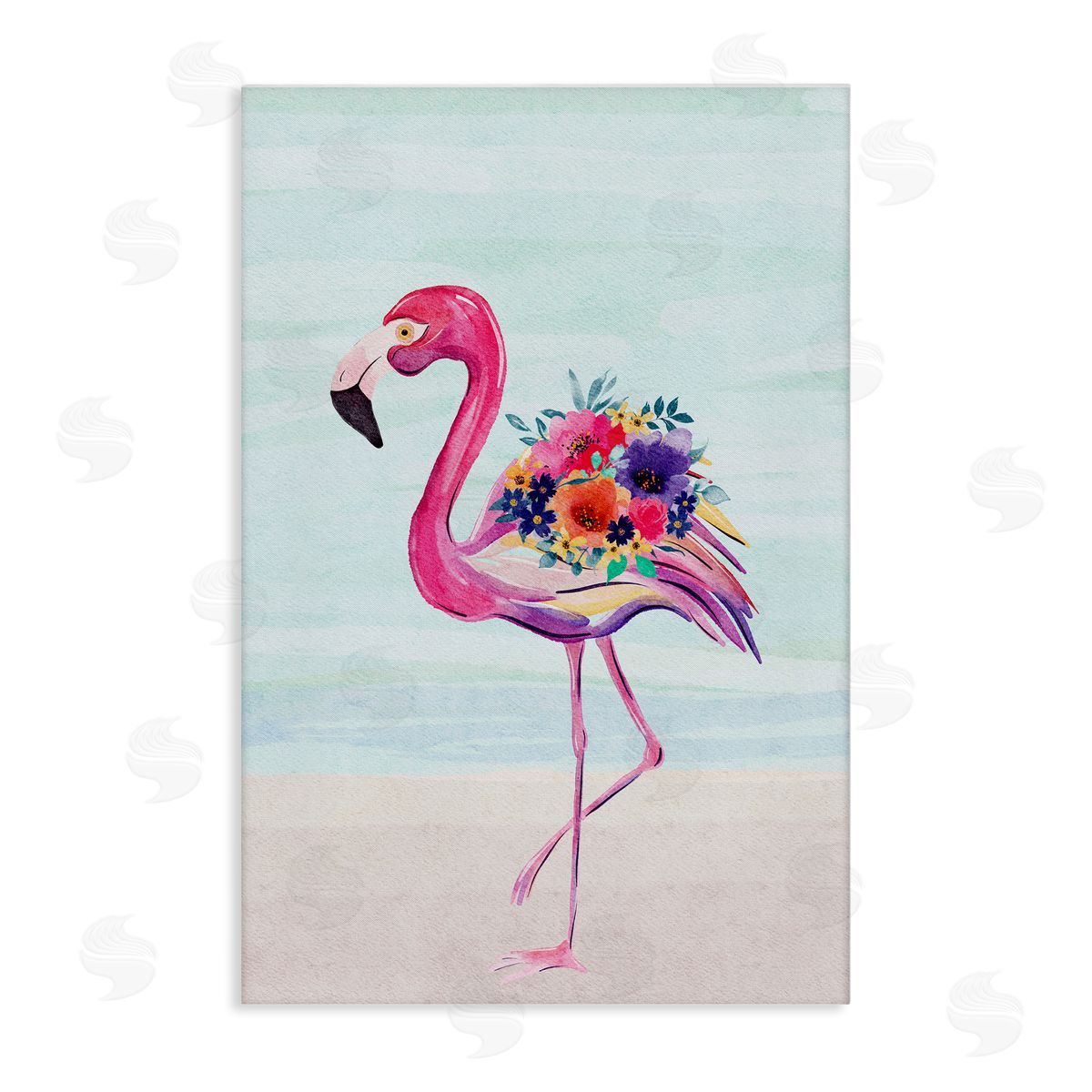 JJ Design House LLC Floral Flamingo Beach Canvas Wall Art Print