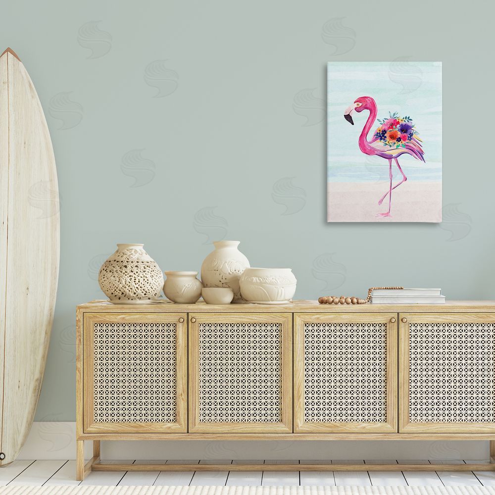 JJ Design House LLC Floral Flamingo Beach Canvas Wall Art Print in Room