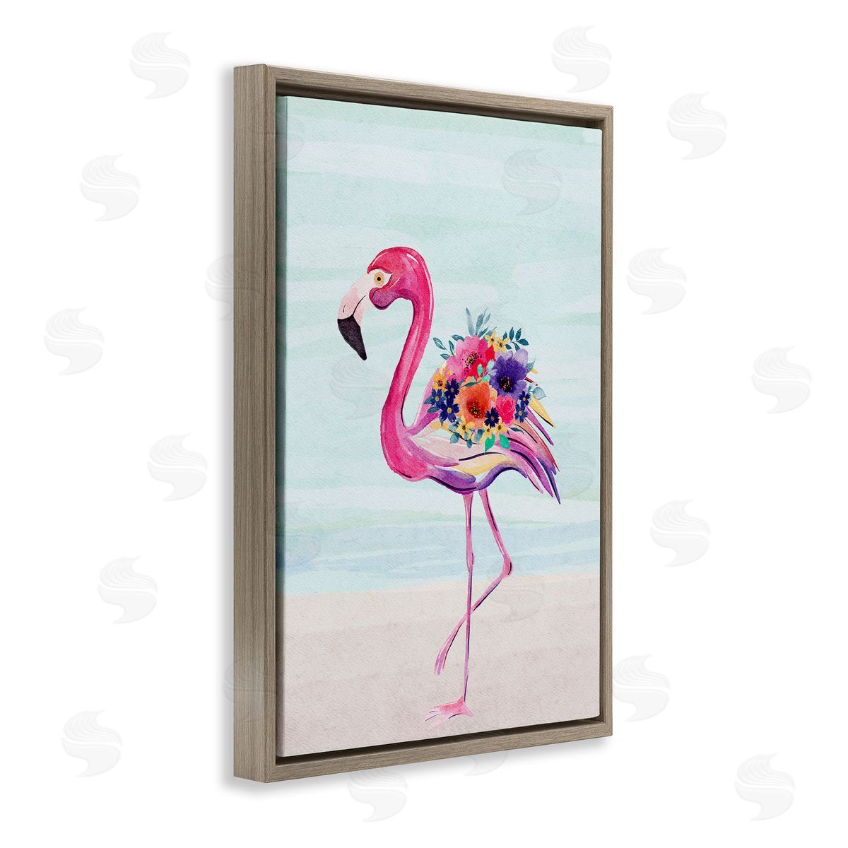 JJ Design House LLC Floral Flamingo Beach Brown Floating Frame Canvas Wall Art Print