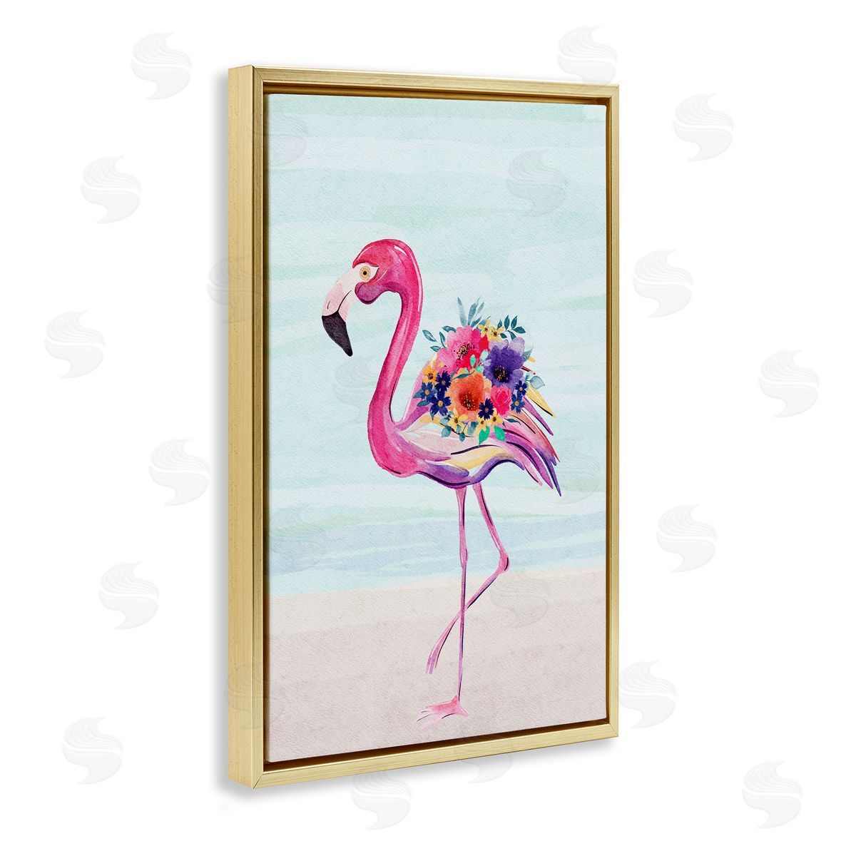 JJ Design House LLC Floral Flamingo Beach Gold Floating Frame Canvas Wall Art Print