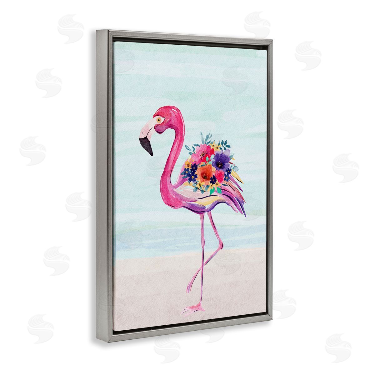 JJ Design House LLC Floral Flamingo Beach Gray Floating Frame Canvas Wall Art Print