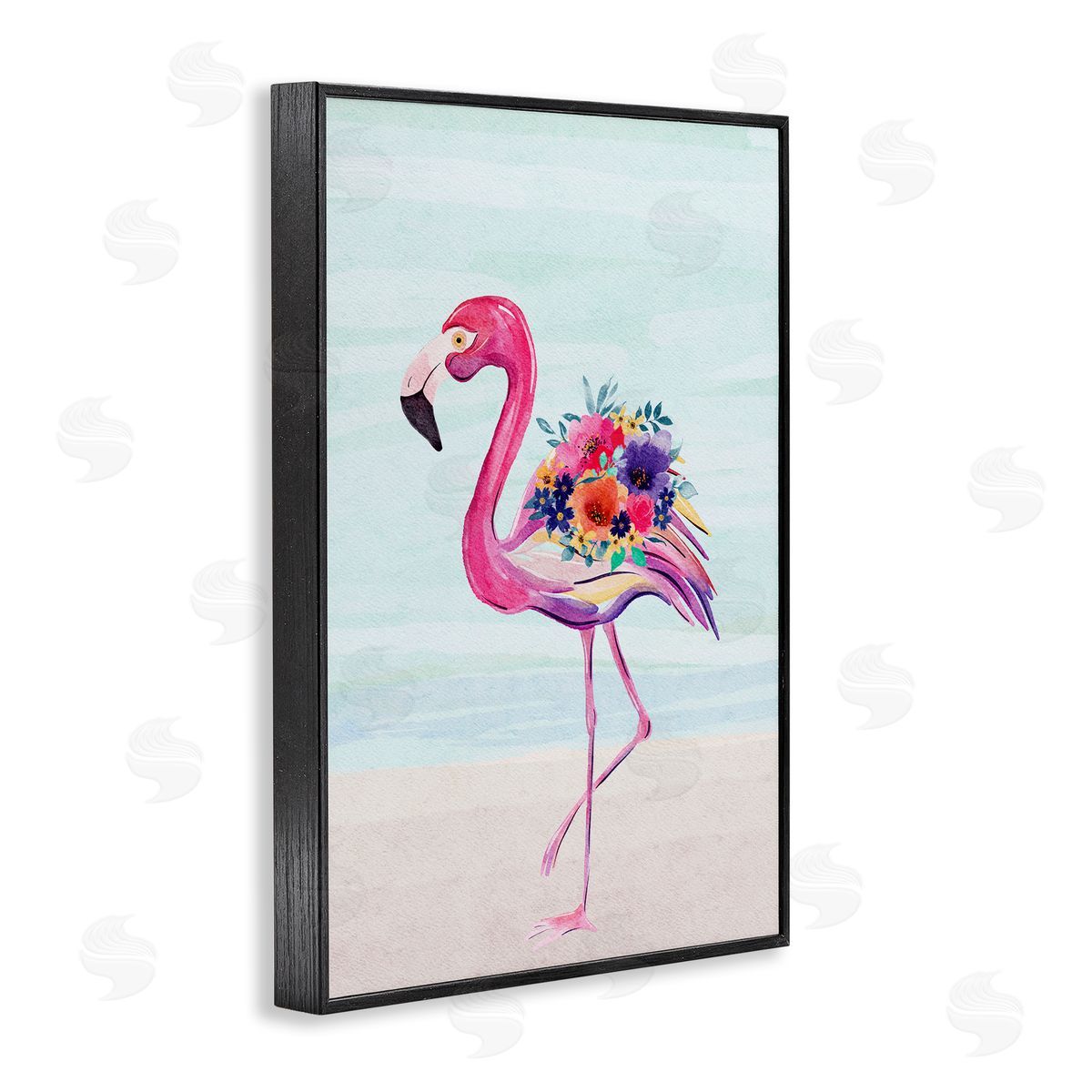 JJ Design House LLC Floral Flamingo Beach Black Framed Giclee Wall Art Print