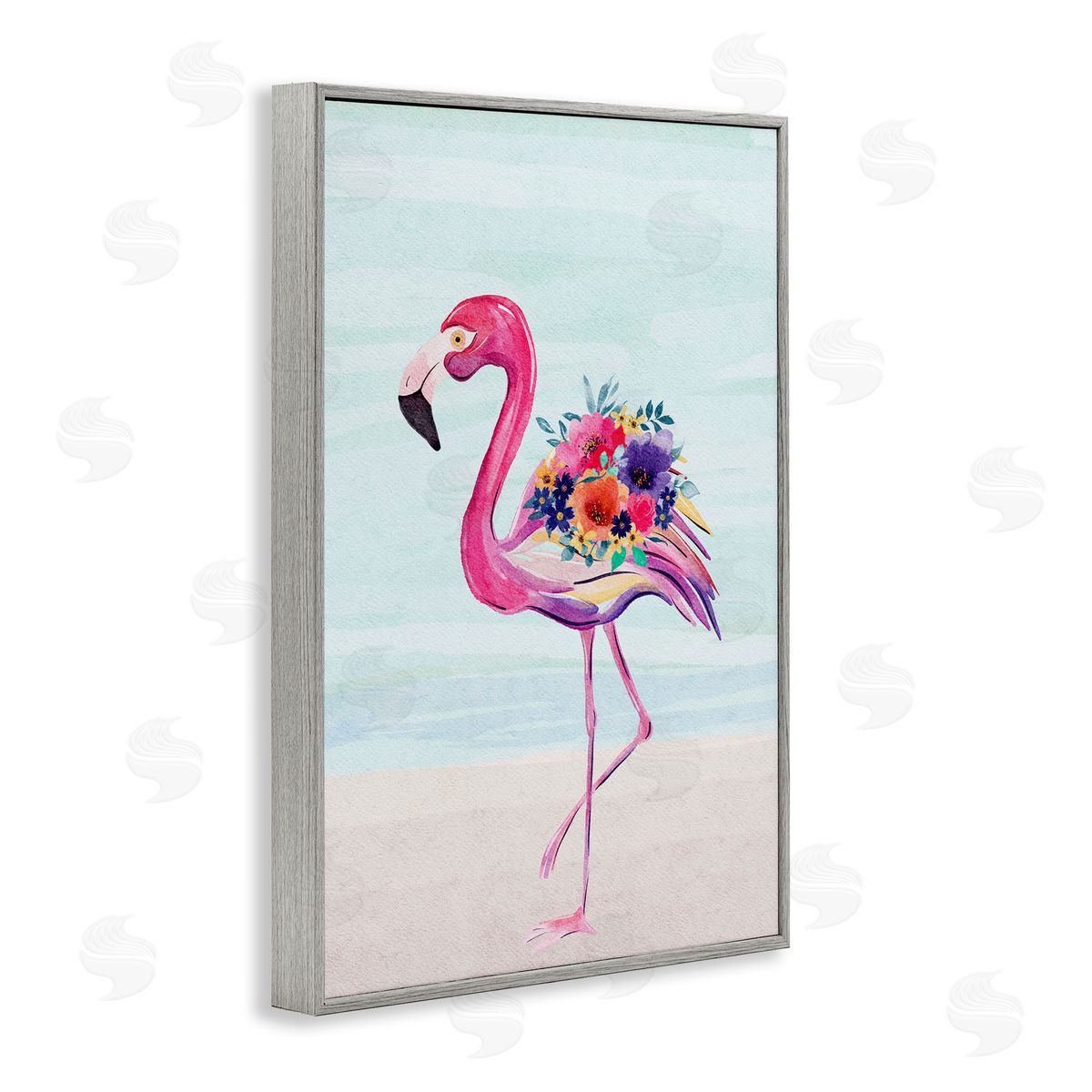 JJ Design House LLC Floral Flamingo Beach Gray Framed Giclee Wall Art Print