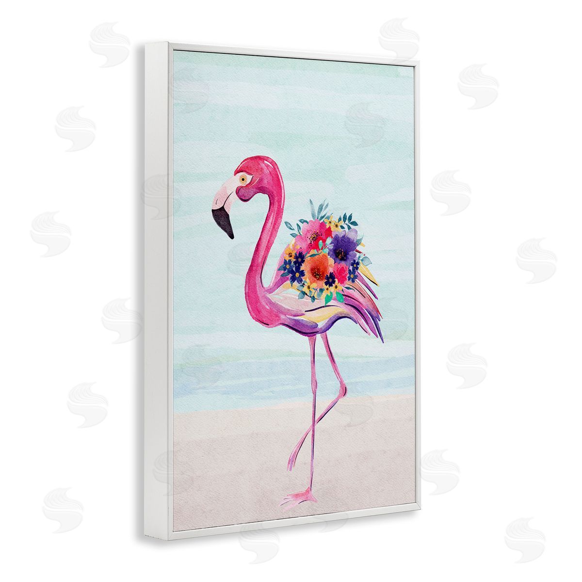 JJ Design House LLC Floral Flamingo Beach White Framed Giclee Wall Art Print
