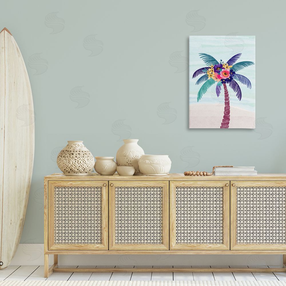 JJ Design House LLC Floral Palm Tree Beach Canvas Wall Art Print in Room