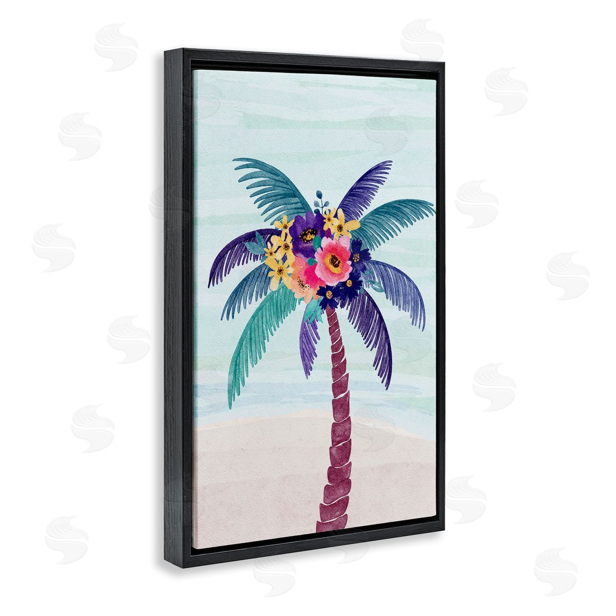 JJ Design House LLC Floral Palm Tree Beach Black Floating Frame Canvas Wall Art Print
