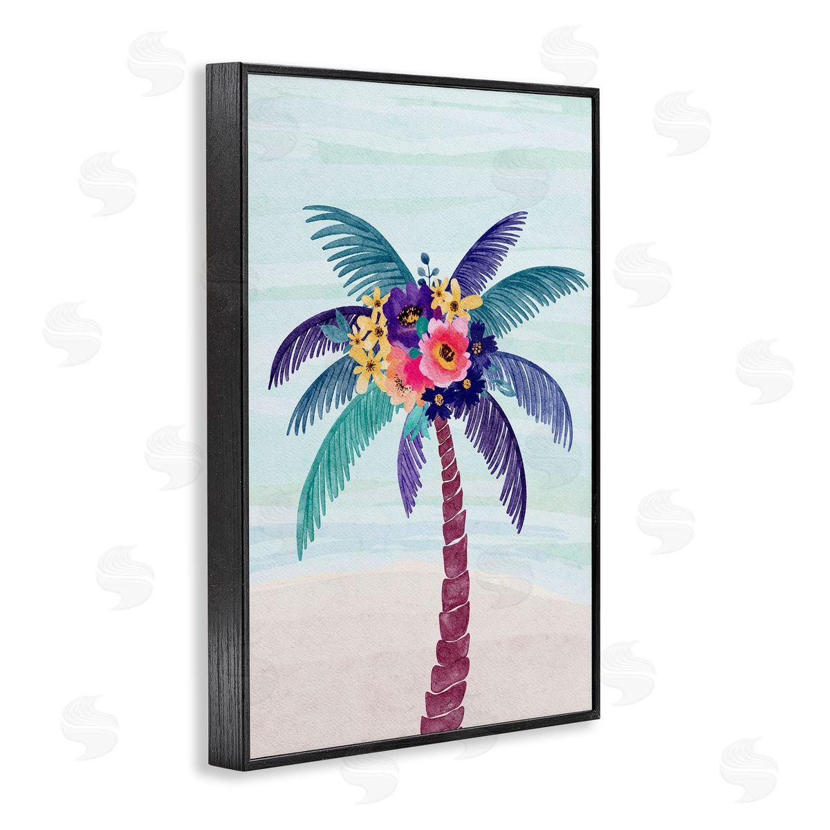 JJ Design House LLC Floral Palm Tree Beach Black Framed Giclee Wall Art Print
