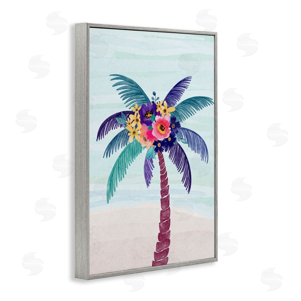 JJ Design House LLC Floral Palm Tree Beach Gray Framed Giclee Wall Art Print
