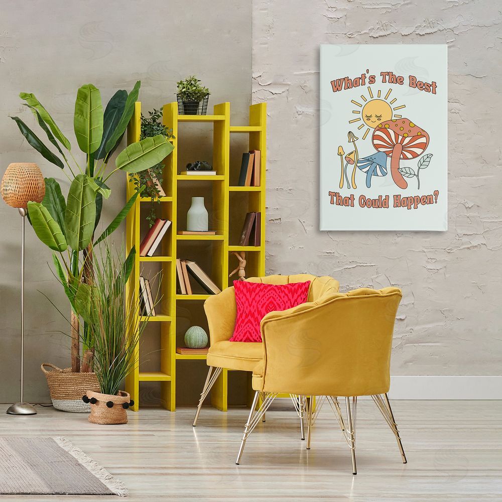 JJ Design House LLC Positivity Vibes with Mushrooms Canvas Wall Art Print in Room