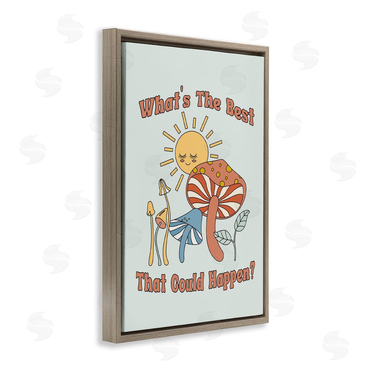 JJ Design House LLC Positivity Vibes with Mushrooms Brown Floating Frame Canvas Wall Art Print