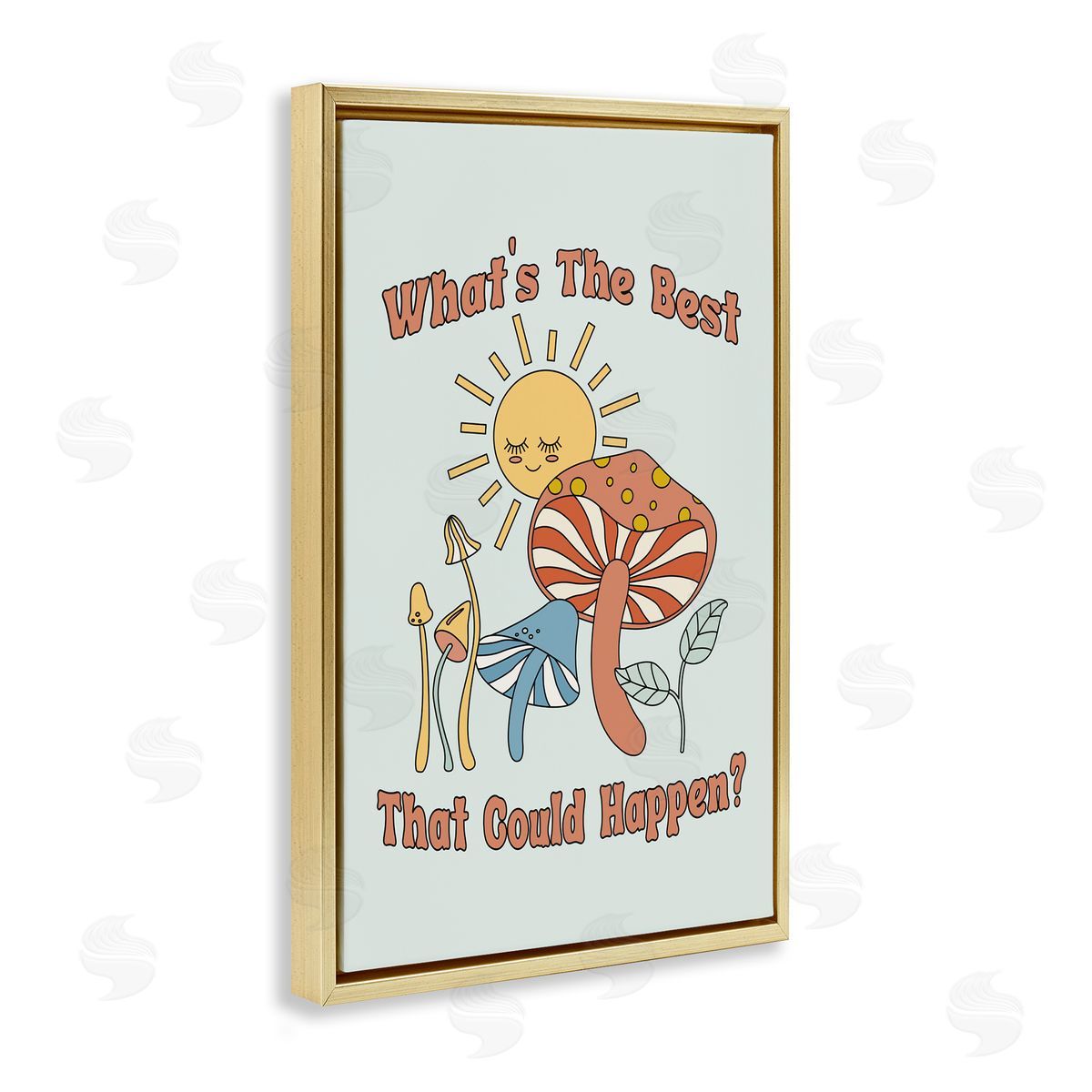 JJ Design House LLC Positivity Vibes with Mushrooms Gold Floating Frame Canvas Wall Art Print