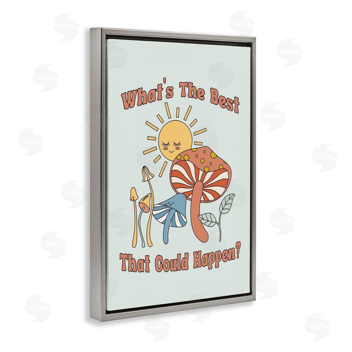 JJ Design House LLC Positivity Vibes with Mushrooms Gray Floating Frame Canvas Wall Art Print