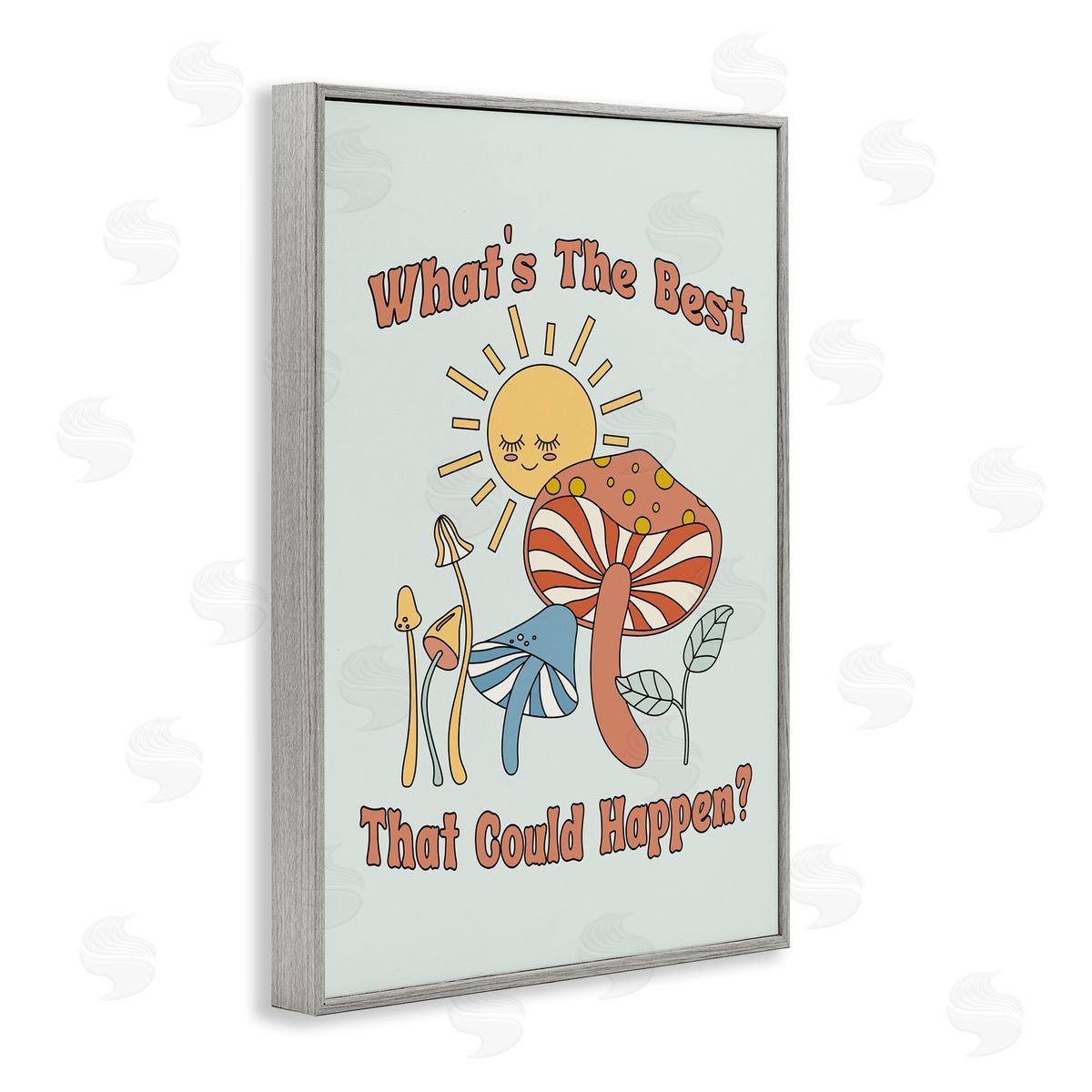 JJ Design House LLC Positivity Vibes with Mushrooms Gray Framed Giclee Wall Art Print