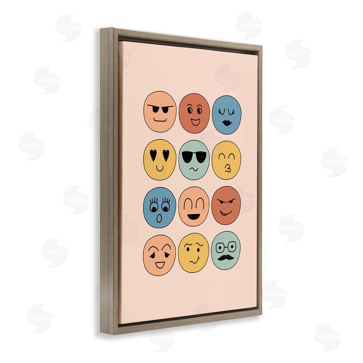 JJ Design House LLC Varied Expressive Faces Brown Floating Frame Canvas Wall Art Print
