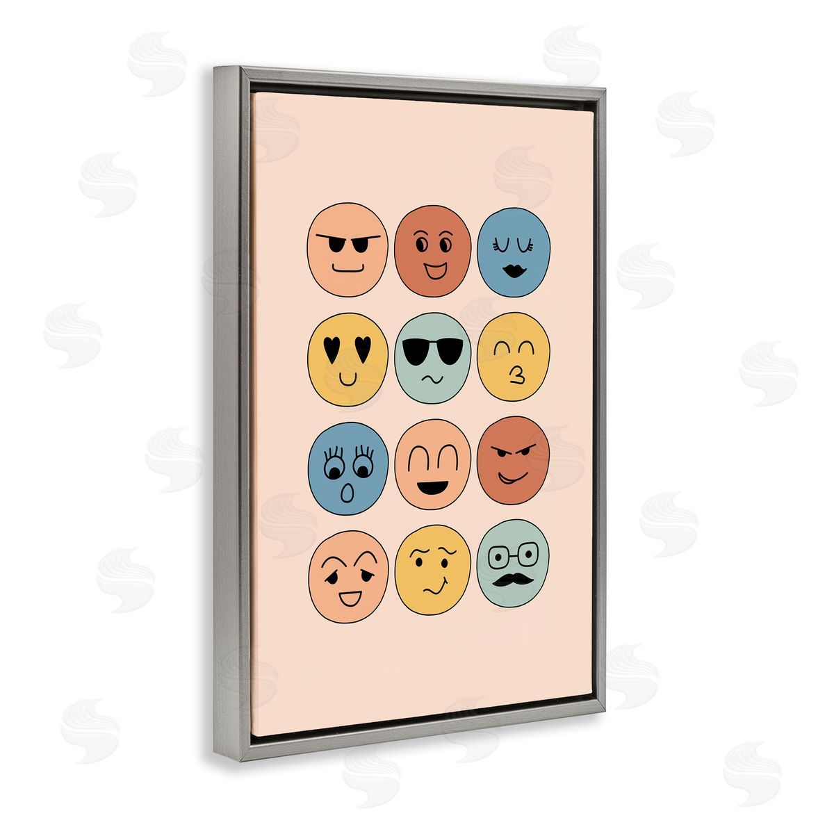 JJ Design House LLC Varied Expressive Faces Gray Floating Frame Canvas Wall Art Print