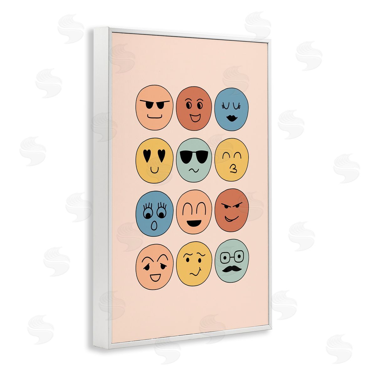 JJ Design House LLC Varied Expressive Faces White Framed Giclee Wall Art Print
