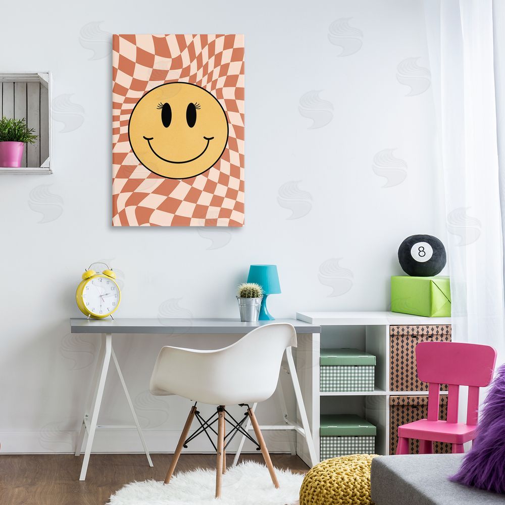 JJ Design House LLC Retro Checkered Smiley Canvas Wall Art Print in Room