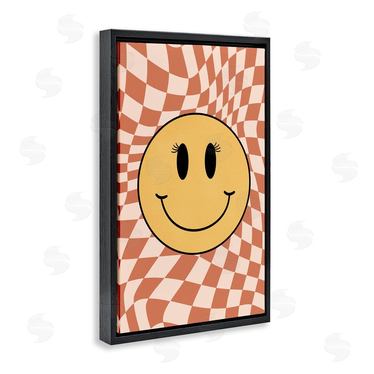 JJ Design House LLC Retro Checkered Smiley Black Floating Frame Canvas Wall Art Print