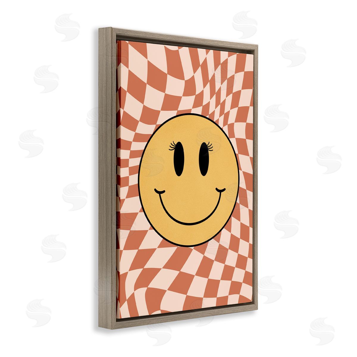JJ Design House LLC Retro Checkered Smiley Brown Floating Frame Canvas Wall Art Print