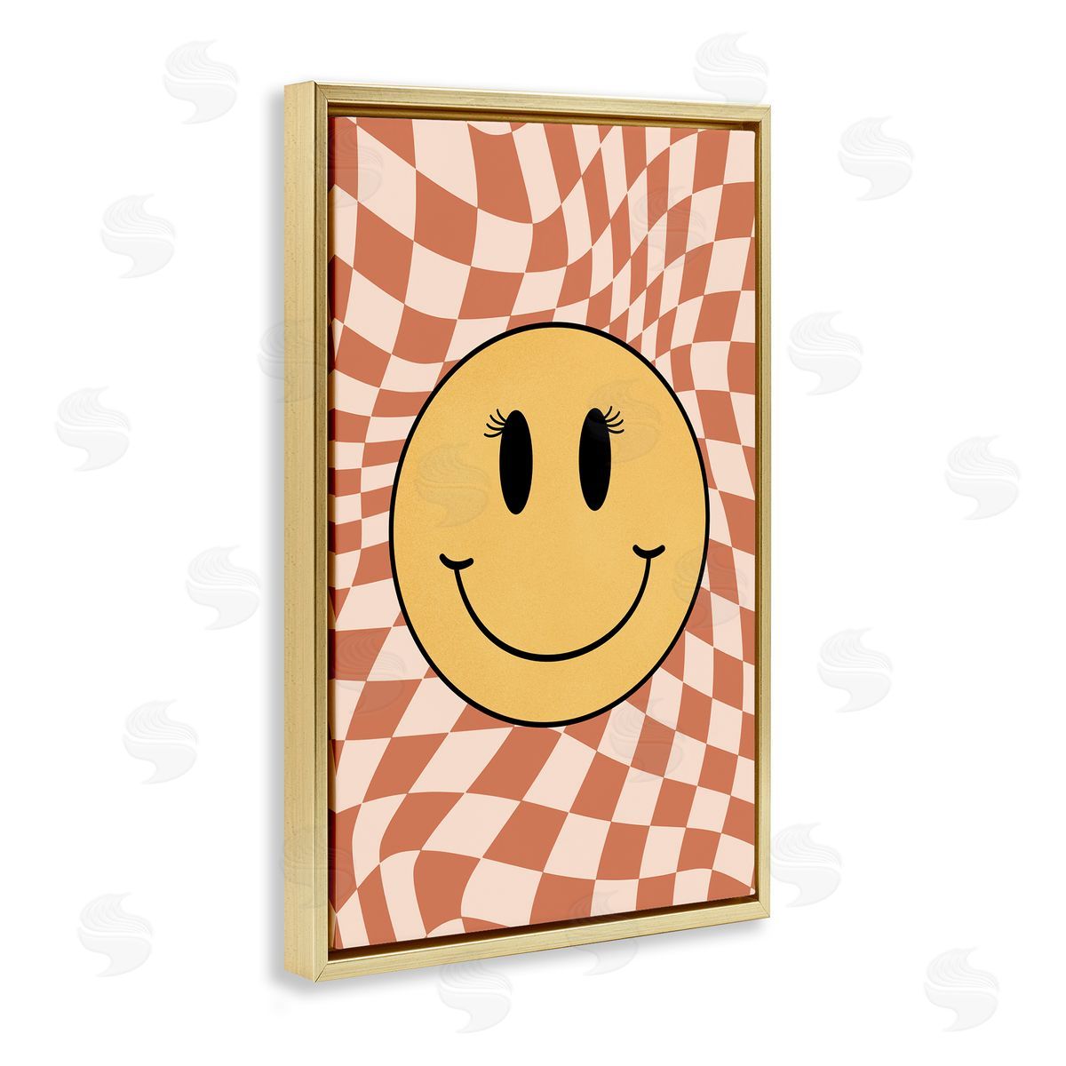 JJ Design House LLC Retro Checkered Smiley Gold Floating Frame Canvas Wall Art Print