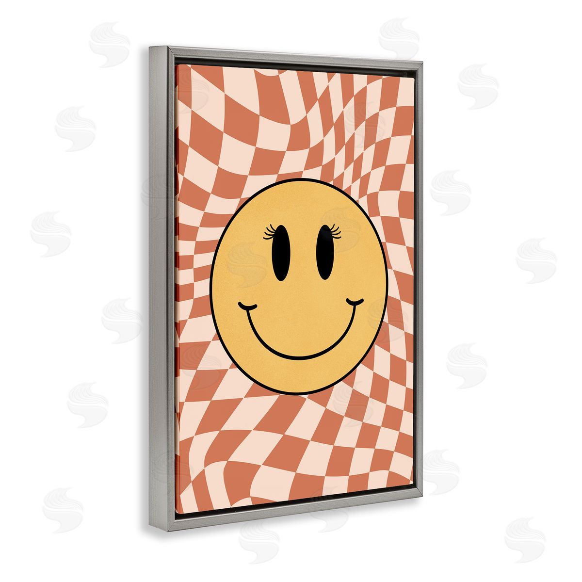 JJ Design House LLC Retro Checkered Smiley Gray Floating Frame Canvas Wall Art Print