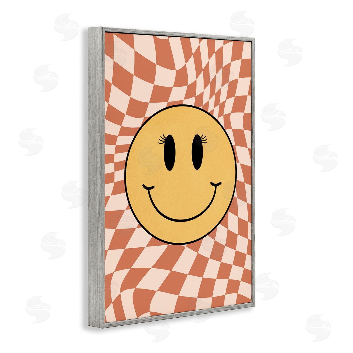 JJ Design House LLC Retro Checkered Smiley Gray Framed Giclee Wall Art Print