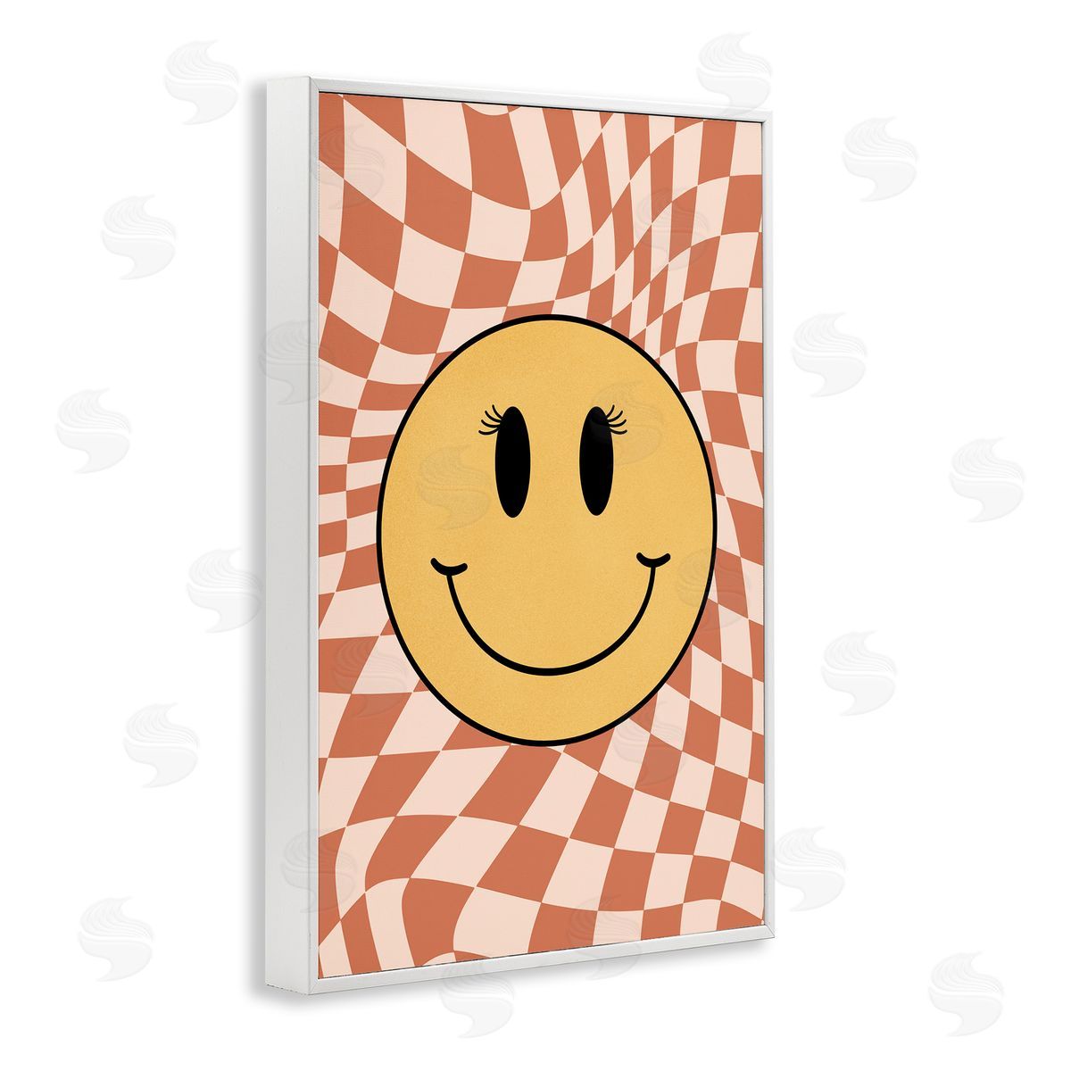 JJ Design House LLC Retro Checkered Smiley White Framed Giclee Wall Art Print