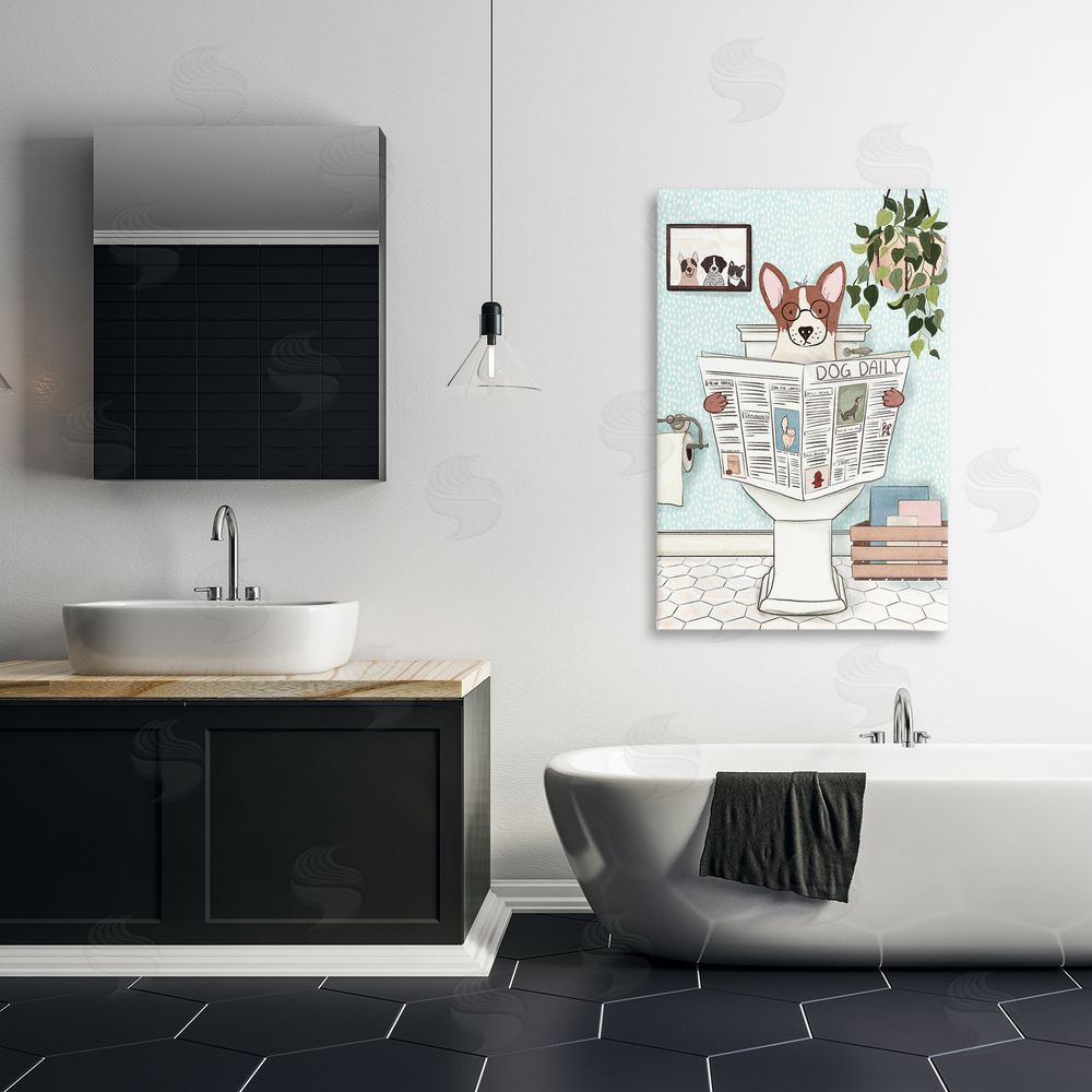 JJ Design House LLC Dog & Newspaper Bathroom Canvas Wall Art Print in Room
