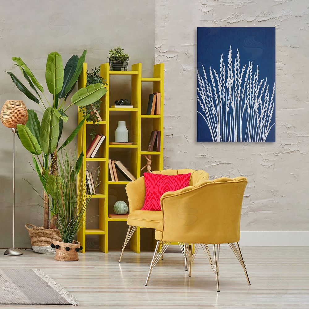 JJ Design House LLC Reed Grasses on Blue Canvas Wall Art Print in Room