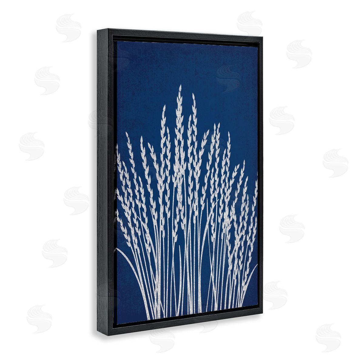 JJ Design House LLC Reed Grasses on Blue Black Floating Frame Canvas Wall Art Print
