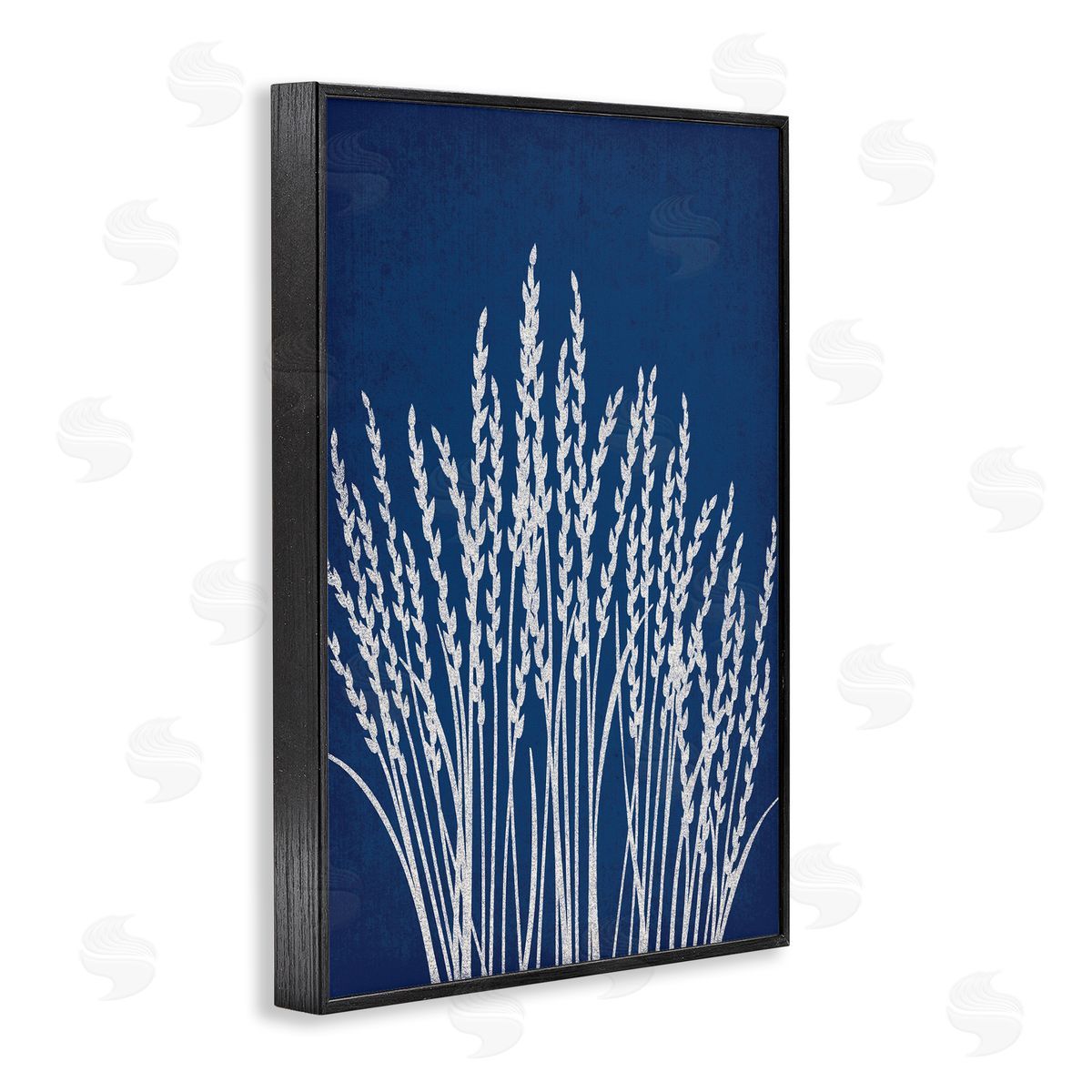 JJ Design House LLC Reed Grasses on Blue Black Framed Giclee Wall Art Print