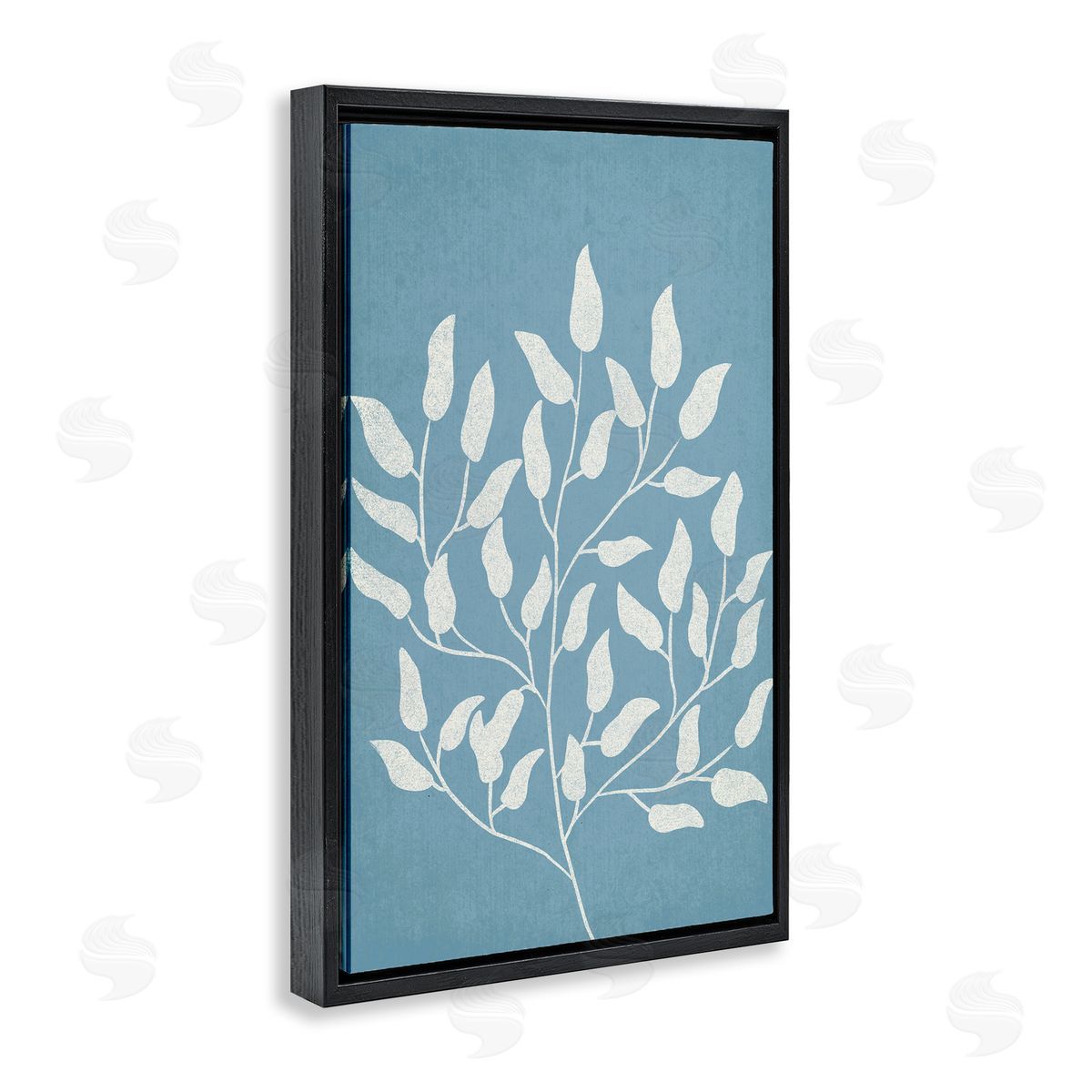 JJ Design House LLC Leaf Impressions on Blue Black Floating Frame Canvas Wall Art Print