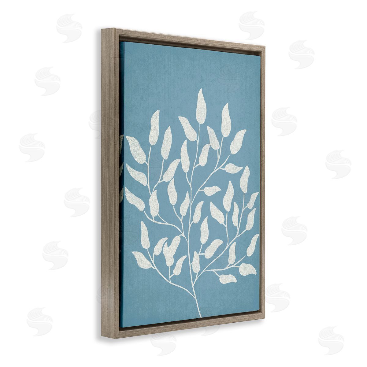 JJ Design House LLC Leaf Impressions on Blue Brown Floating Frame Canvas Wall Art Print