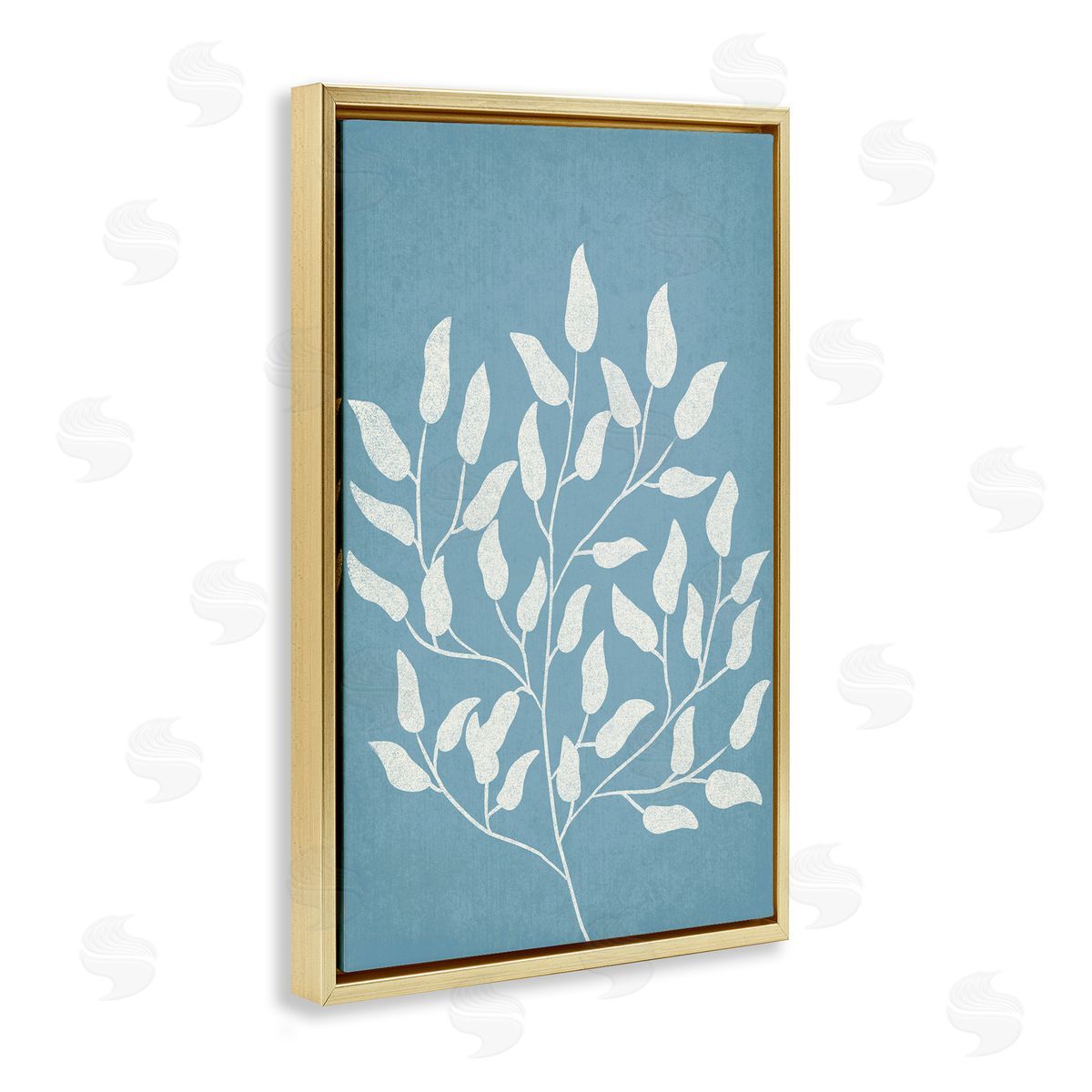 JJ Design House LLC Leaf Impressions on Blue Gold Floating Frame Canvas Wall Art Print