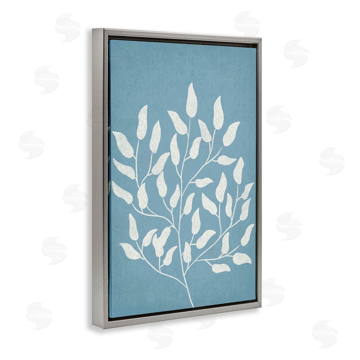 JJ Design House LLC Leaf Impressions on Blue Gray Floating Frame Canvas Wall Art Print