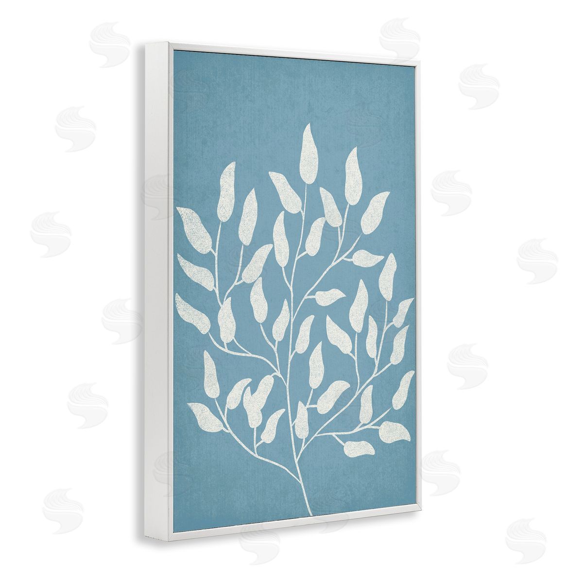 JJ Design House LLC Leaf Impressions on Blue White Framed Giclee Wall Art Print
