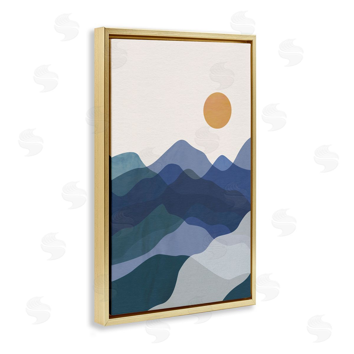 JJ Design House LLC Blue Layered Mountains Gold Floating Frame Canvas Wall Art Print