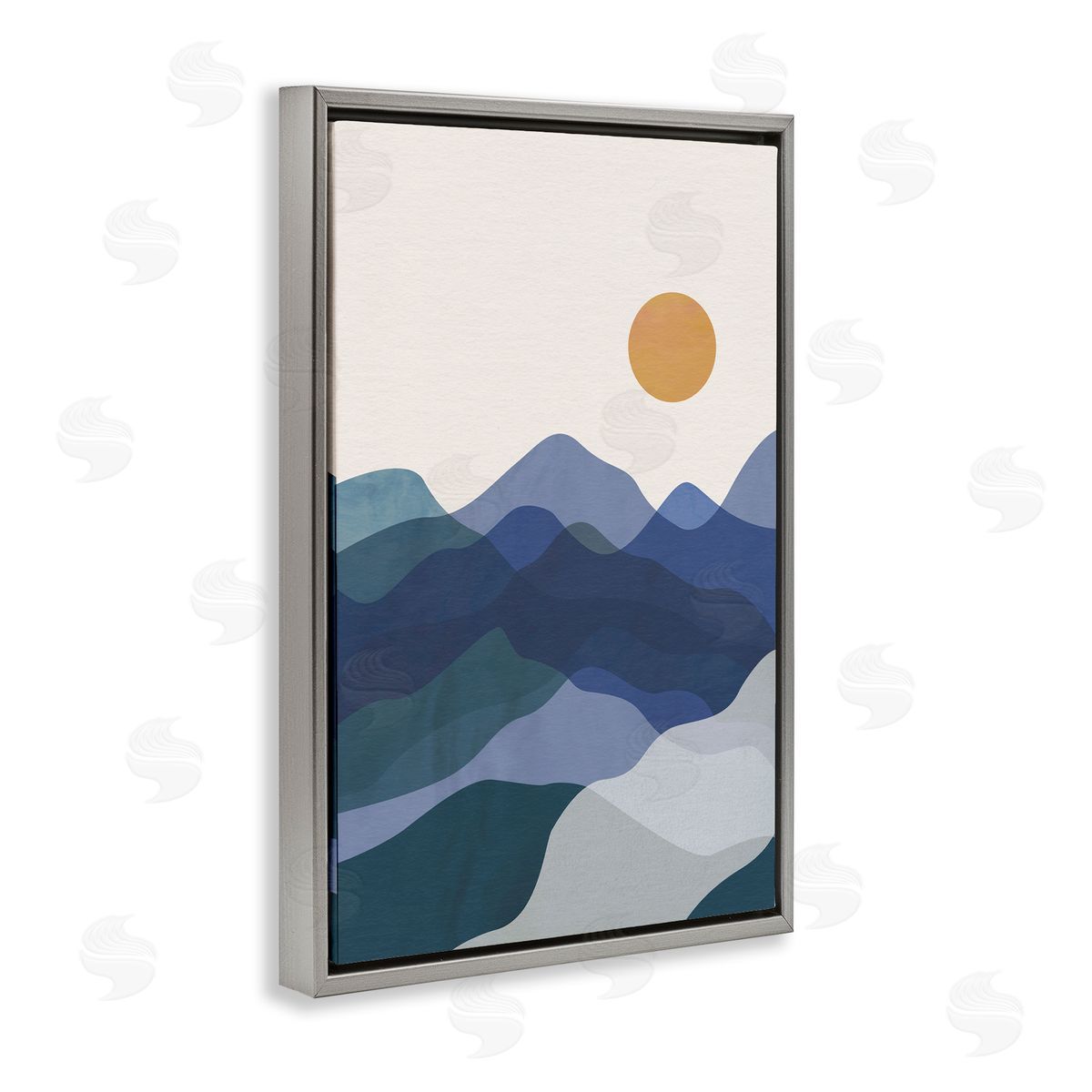 JJ Design House LLC Blue Layered Mountains Gray Floating Frame Canvas Wall Art Print