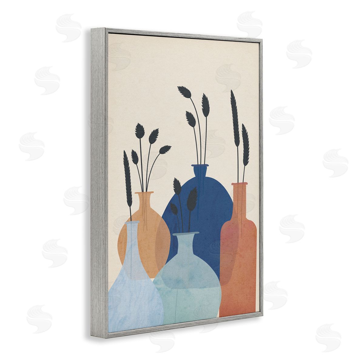 JJ Design House LLC Plant Sprigs Vases Gray Framed Giclee Wall Art Print
