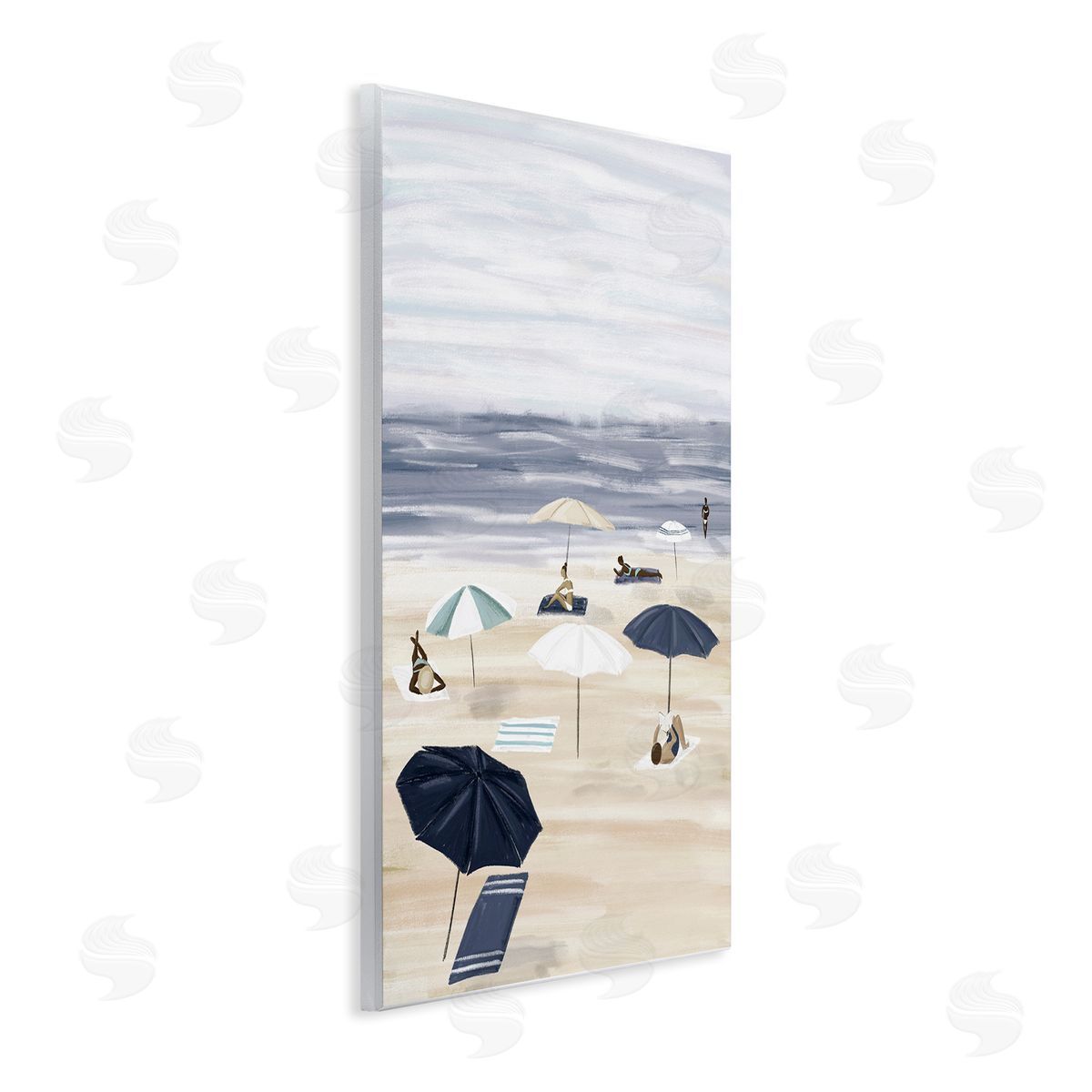 JJ Design House LLC Beachgoers with Umbrellas Wooden Wall Plaque Art Print