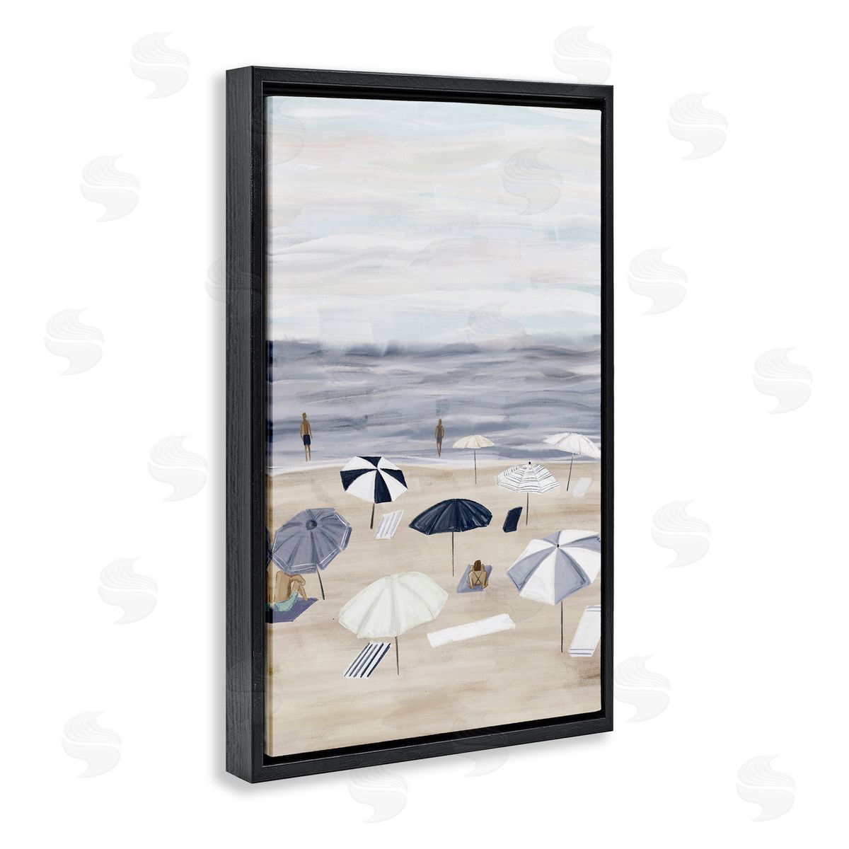 JJ Design House LLC Summer Beach Umbrellas Black Floating Frame Canvas Wall Art Print