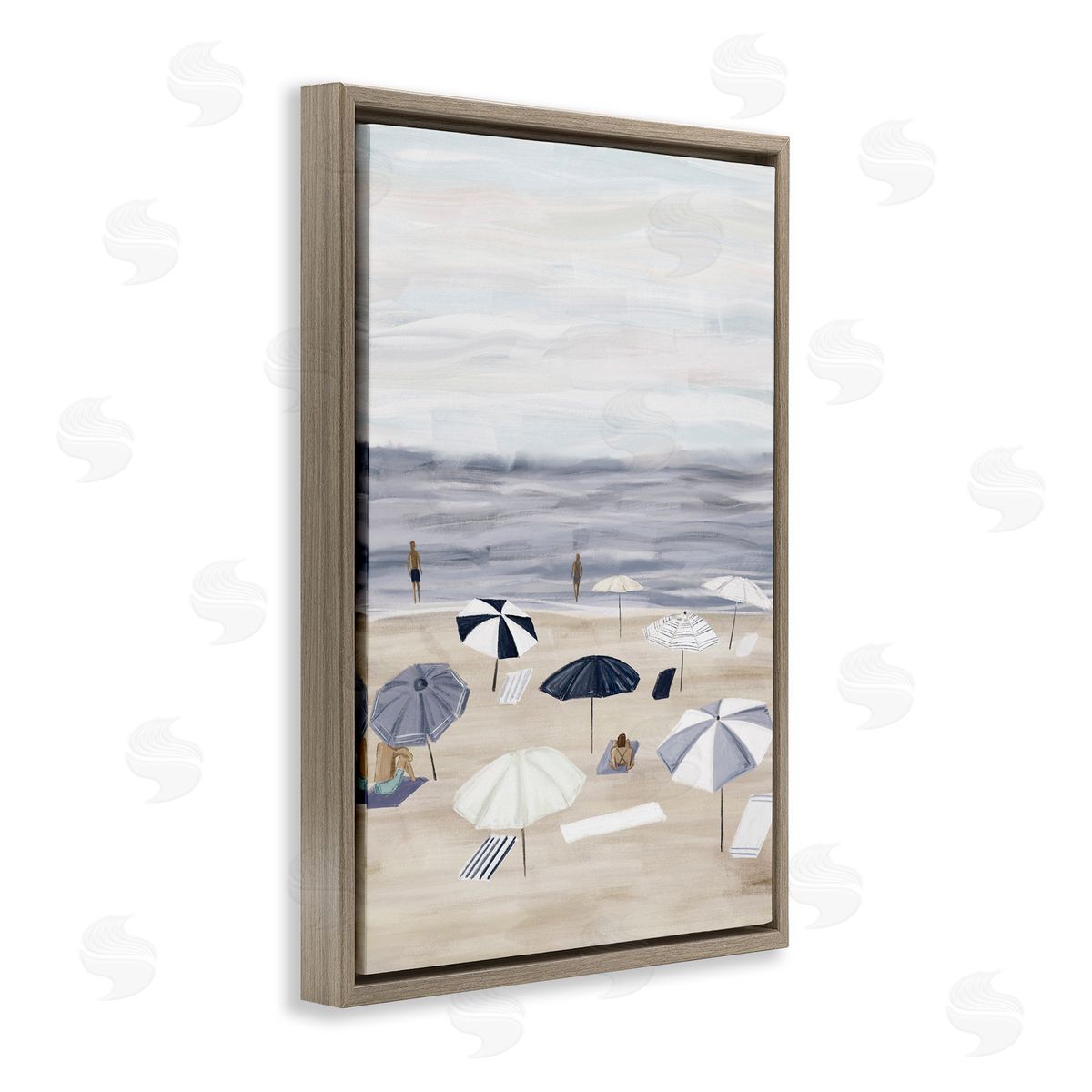 JJ Design House LLC Summer Beach Umbrellas Brown Floating Frame Canvas Wall Art Print