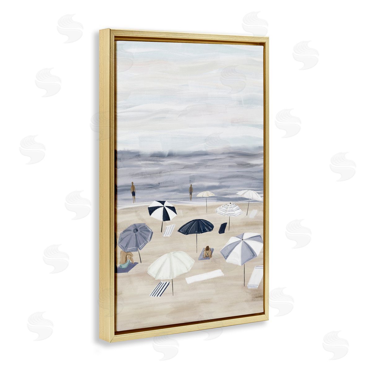 JJ Design House LLC Summer Beach Umbrellas Gold Floating Frame Canvas Wall Art Print